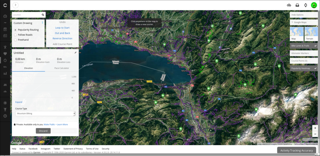 Garmin Connect: création d&rsquo;une trace