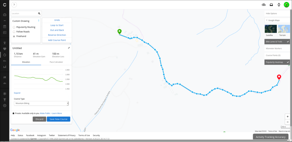 Garmin Connect: création d&rsquo;une trace