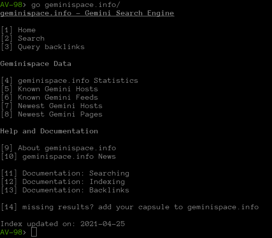 AV-98: saisie de l&rsquo;url et page d&rsquo;accueil du moteur de recherche