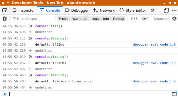 Console Javascript: time