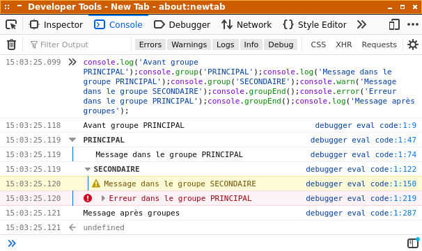 Console Javascript: group