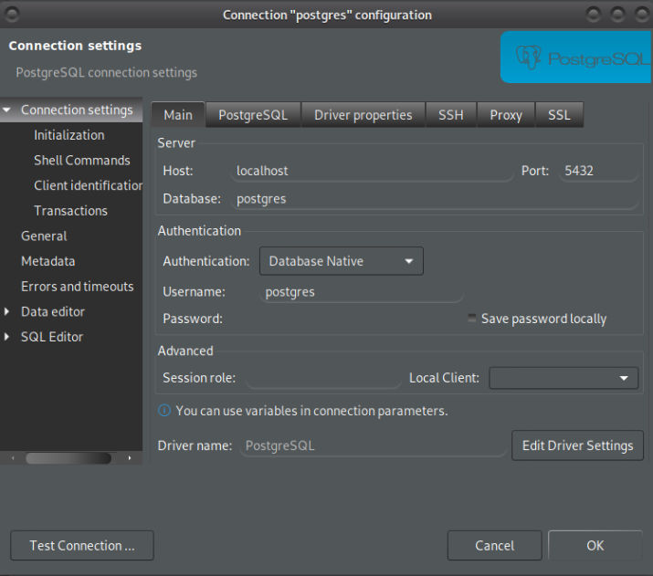 Connexion PostgreSql
