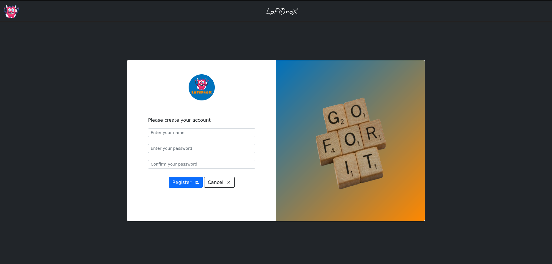 LoFiDroX: Register page