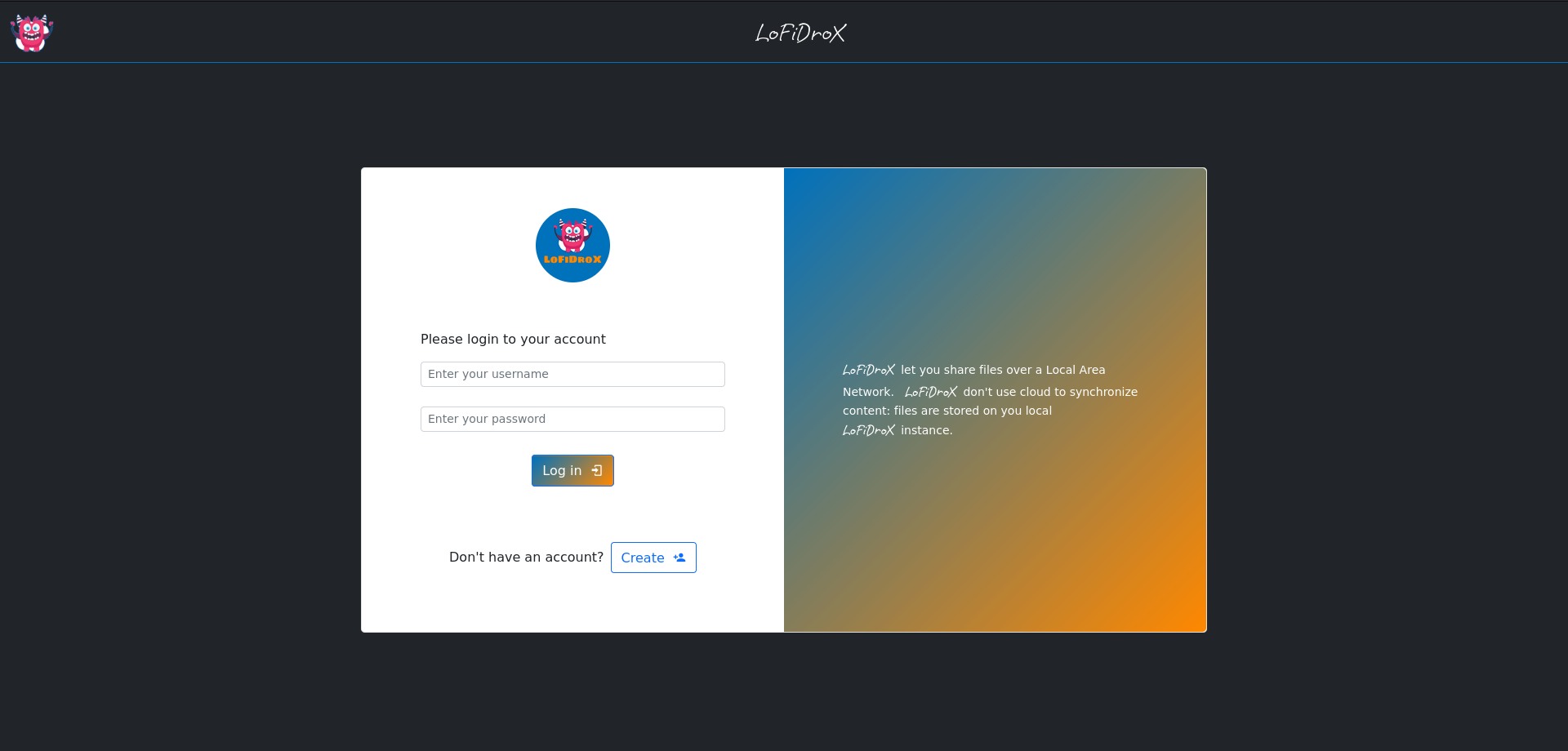 LoFiDroX: Login page
