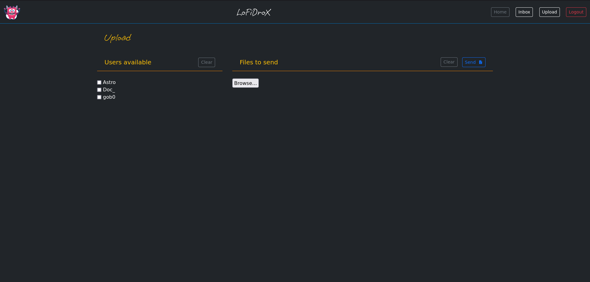 LoFiDroX: Upload page