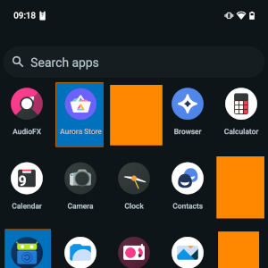 Les apps installées par défaut (en orange, ce sont celles que j'ai ajoutées)
